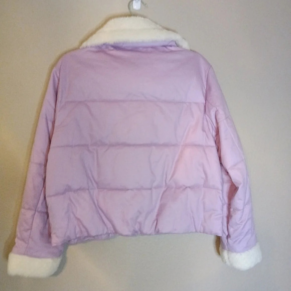 LOFT Petite Shearling Collar Puffer Jacket in Sheer Violet Zip Up Size  S NWT - Picture 6 of 14
